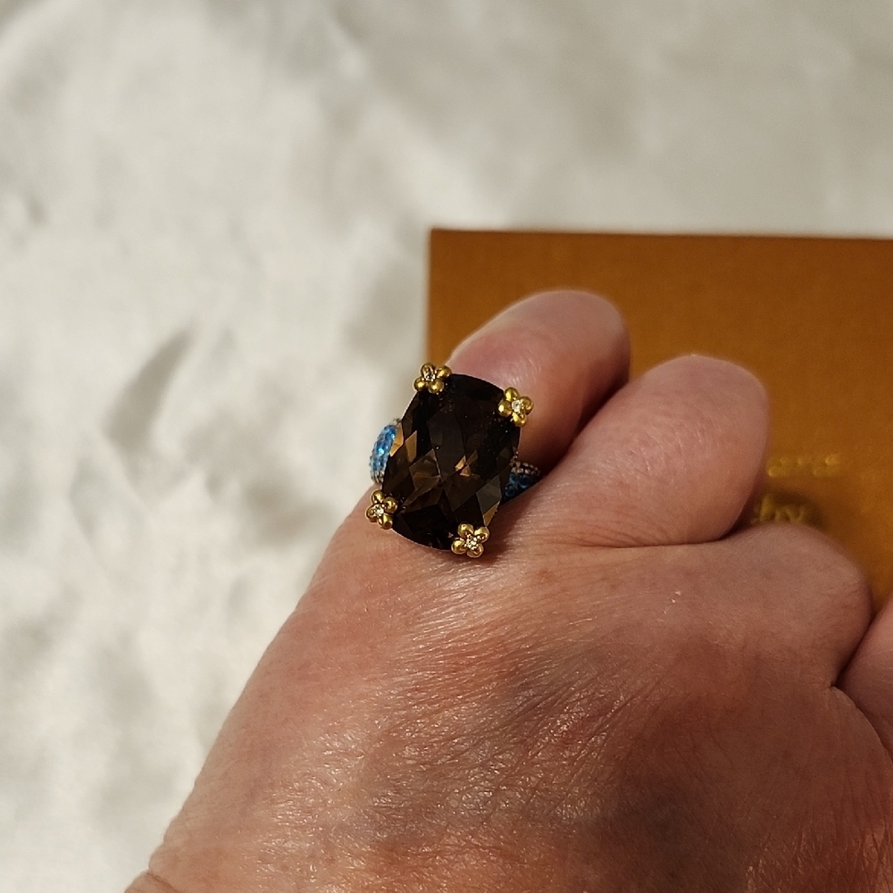Barbara Bixby Sterling Silver And 18kt Gold Smoky Topaz Ring Sz 8 - Picture 5 of 7